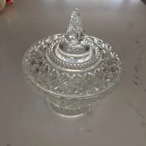 Vintage Anchor Hocking Wexford Cut Glass Crystal Candy Dish with Lid