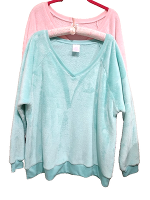 #ad #ad Women#x27;s Secret Treasures V Neck Velour Fleece Sweatshirt Bundle Pink amp; Aqua 2XL $13.99