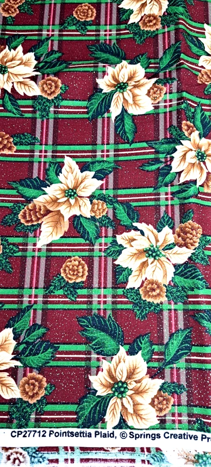 Holiday Fabric Springs Creative Poinsettia Plaid Sparkles Background 3 yds 44" W - Image 3 of 3