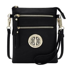 Small Multi Zipper Pockets Crossbody Bag with Detachable Wristlet Black