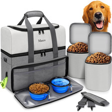 Dual Layers Dog Travel Bag, Pet Travel Bags with 2 Extra Large Food Containers,
