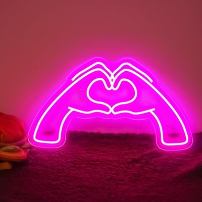 Heart Hands Neon Sign Love Finger Neon Light,Pink Room Decor Light with Dimme...