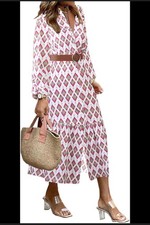 Long Sleeve Button-Up Midi Dress with Geometric Print