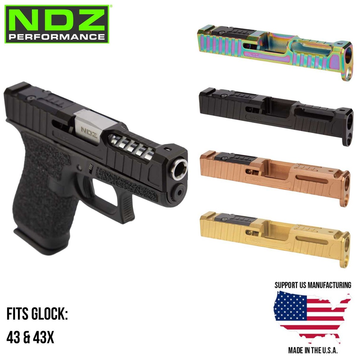 NDZ Glock G43 G43X Stainless Steel Ported Slide RMSC Window Cut