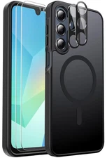 Samsung Galaxy A16 5G Case w/ Tempered Glass Screen & Camera Lens Protector Blac