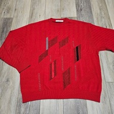 St. Croix Knits Vintage Geometric Abstract Crewneck Sweater Men's Large Red