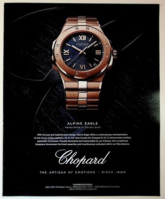 Chopard Alpine Eagle Watch Magazine Ad Print Black Gold Modern Era