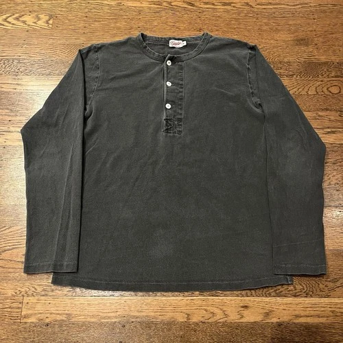 Freenote Cloth 13oz Cotton Knit Henley Shirt Black Men's Size Medium - product listing photo