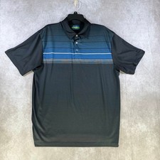 Ben Hogan Performance Mens Golf Polo Shirt Large Black Blue Striped Recycled