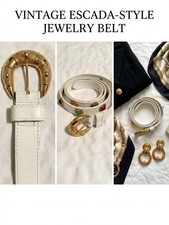 VTG White Leather Belt with Multicolor Cabochon Studs Made In USA Women Size M/L