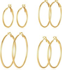 4 Pairs Silver Gold Hoop Earrings for Women  14K Gold Plated Hoop Earrings Set