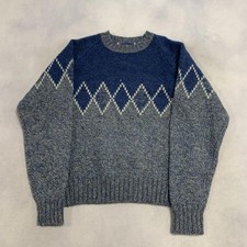 Vintage Abstract Knitted Jumper Patterned Chunky Knit Sweater Men's M