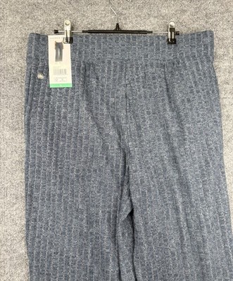 Andrew Marc Women's Rib Knit Pull-On Pant Blue New With Tags Wide Leg Size XL