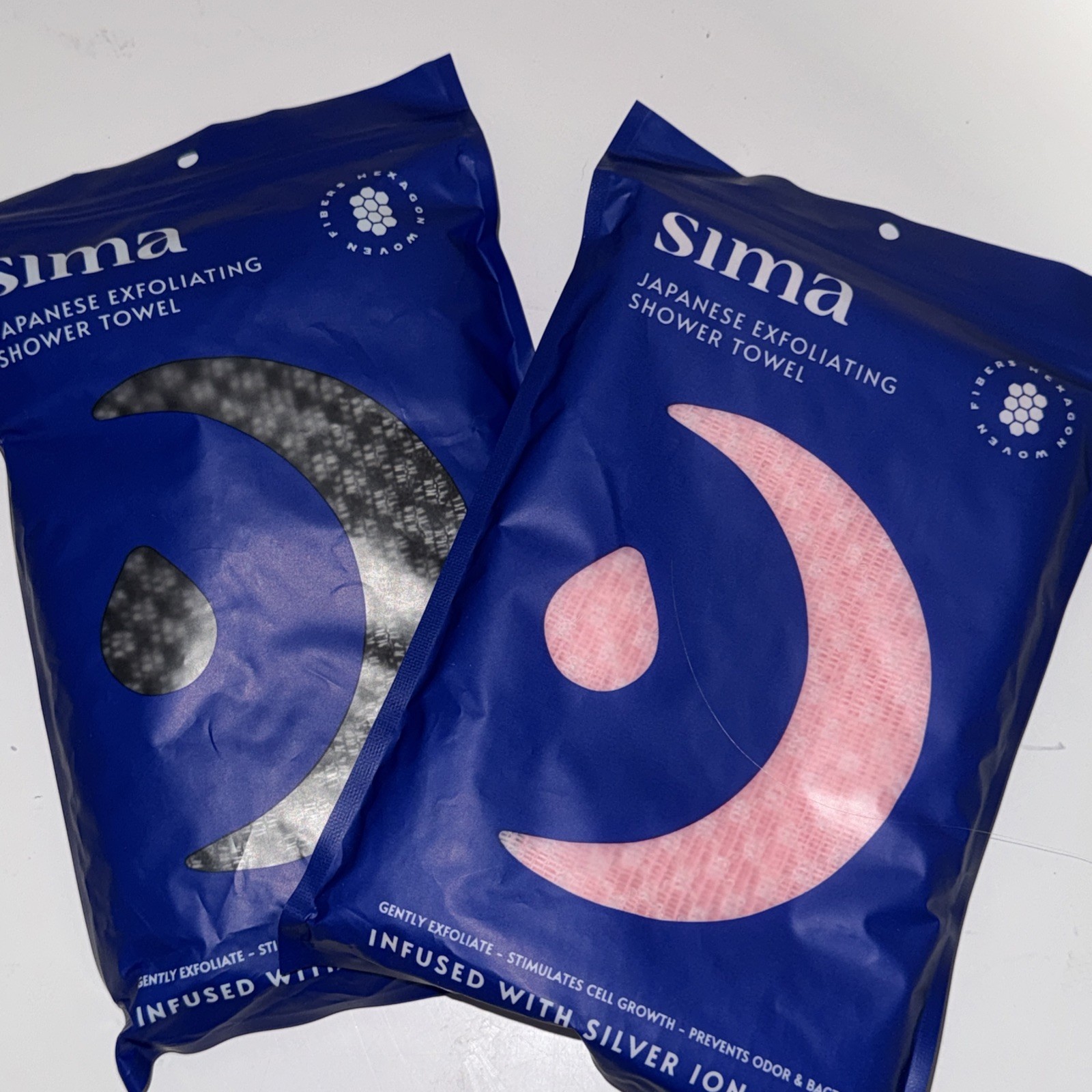 Sima Japanese Exfoliating Towel Set of 2 Gray and Pink