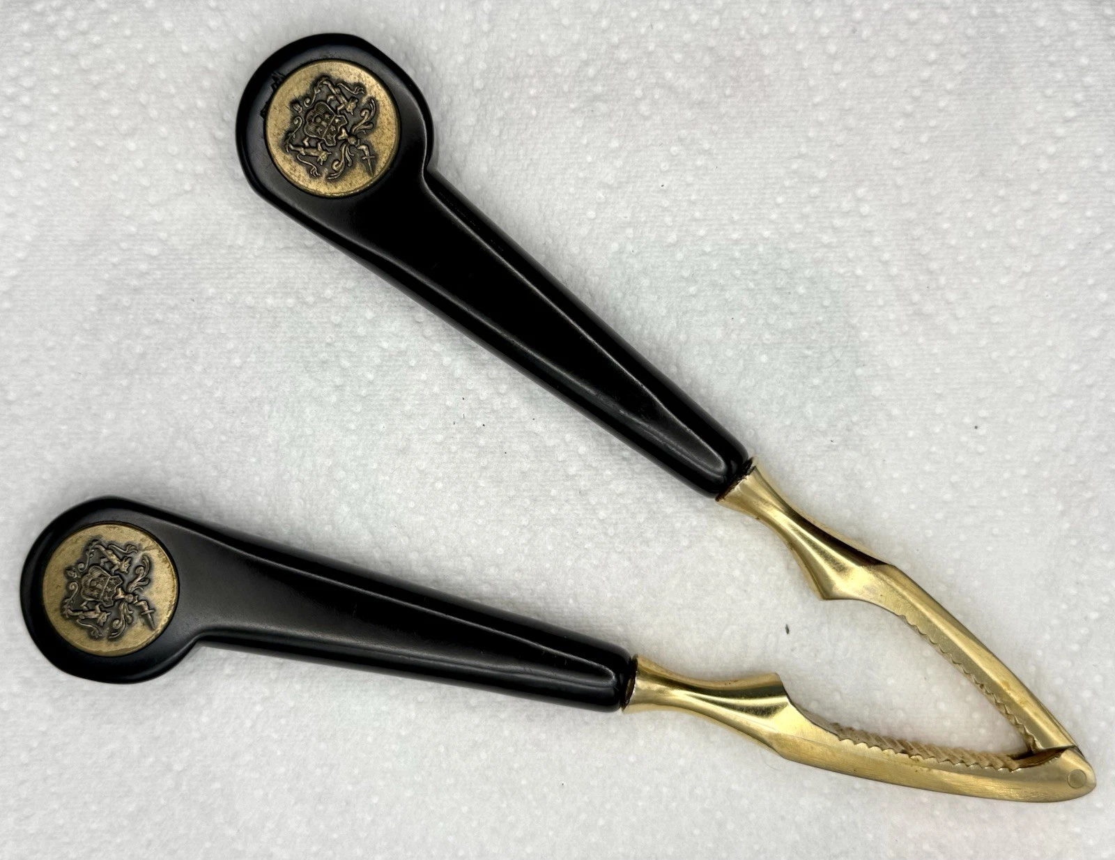 Unusual 1950’s Nutcracker With Black Bakelite Handles and Gold-Plated Jaws