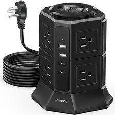 Surge Protector Power Strip Tower with 8 AC Outlets 4 USB Ports 2 Type C , 6.5 F