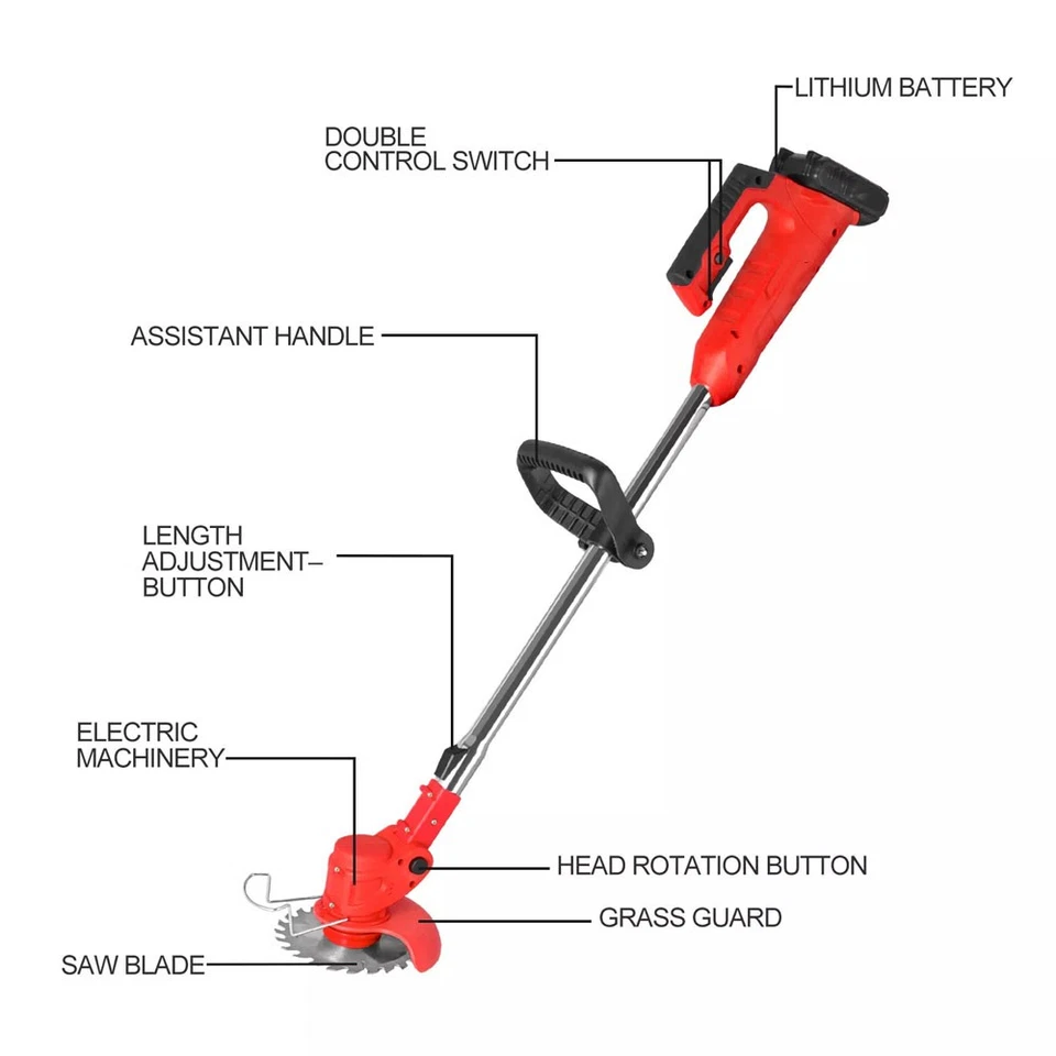 24V Cordless Electric Strimmer Grass Trimmer Weed Cutter Garden Edger +2 Battery - Image 3 of 4