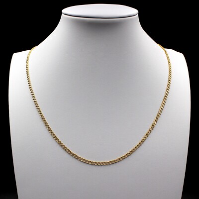10K Yellow Gold 2mm Diamond Cut Pave Curb Cuban Chain Necklace Mens Womens 18''