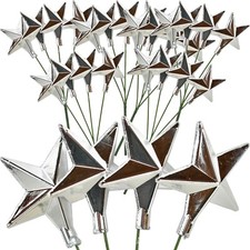 Silver Star Picks Holiday Star Ornaments Christmas Tree Hanging Decorations 24pk