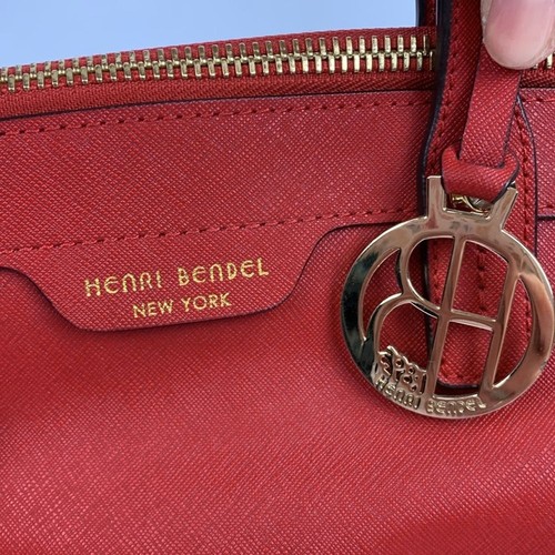 Henri Bendel West 57th leather Satchel Crossbody bag Bright red Gold zipper EUC - Picture 5 of 16