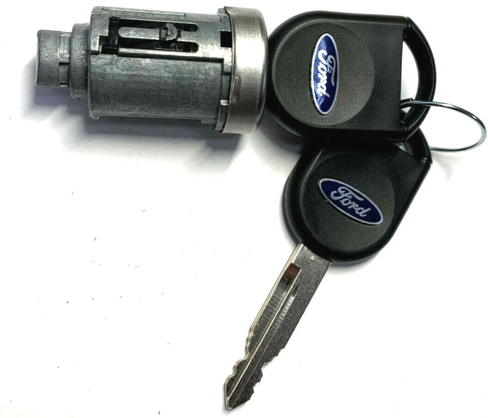 FOR FORD OEM IGNITION SWITCH LOCK CYLINDER W/2 TRANSPONDER CHIPPED BLUE LOGO KEY - Image 2 of 4