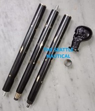 Vintage Edwardian Black Antique Skull Head Handle Wooden Walking Stick Cane Gift