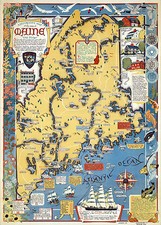Early Pictorial Wall Map Maine Old Dirigo Wall Art Poster Print Vintage History