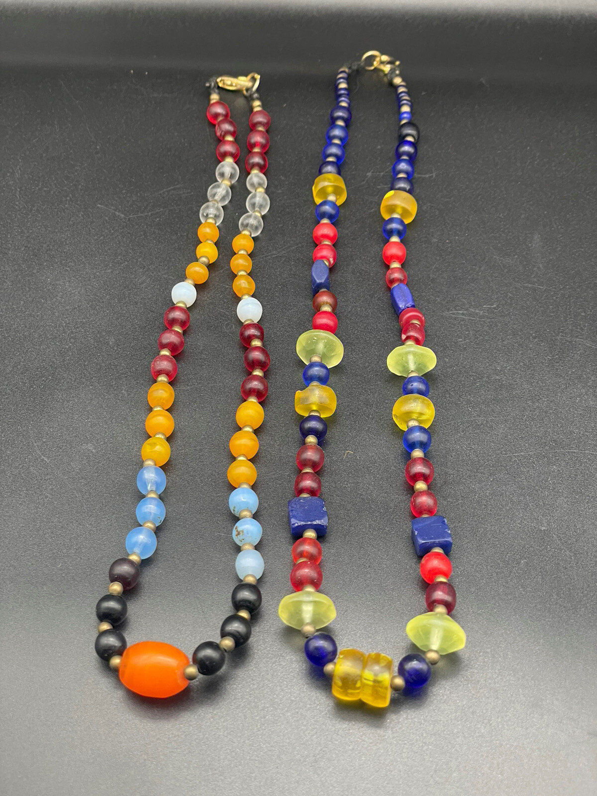 MULTI color Beads Chevrons venetian Glass Beads African collection Lot Of 2 Nec