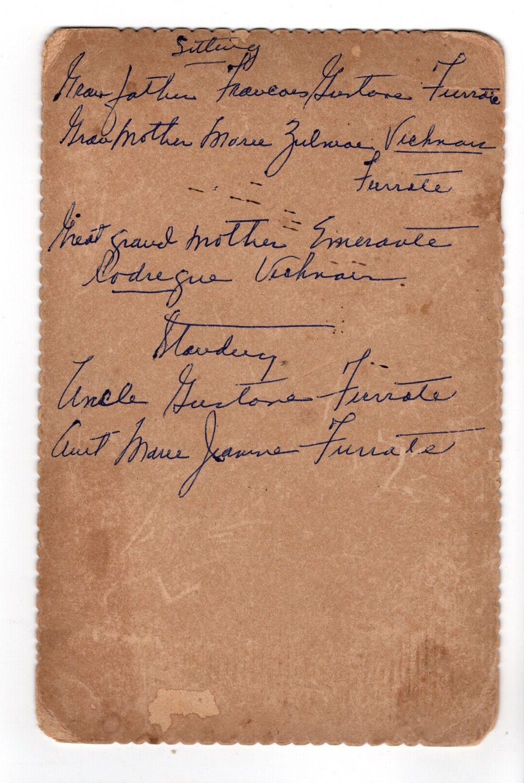 CIRCA 1890s CABINET CARD FAMILY OUTSIDE OF HOUSE TREES DETAILED NAMED ON BACK — additional view