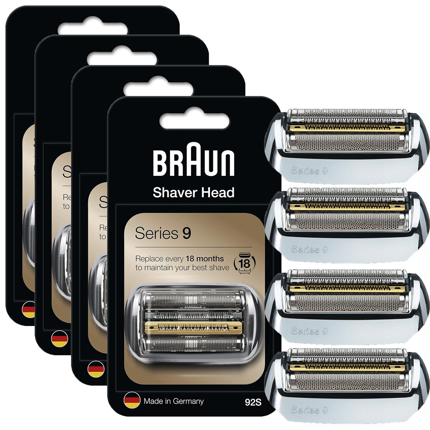 4 Pack Braun 92S Replacement Foil Blade Compatible with Series 9 Electric Heads.