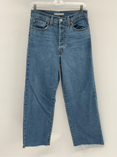 Levi  s Cropped Jeans Wedgie Ribcage Women Size 27 Blue Wide Leg