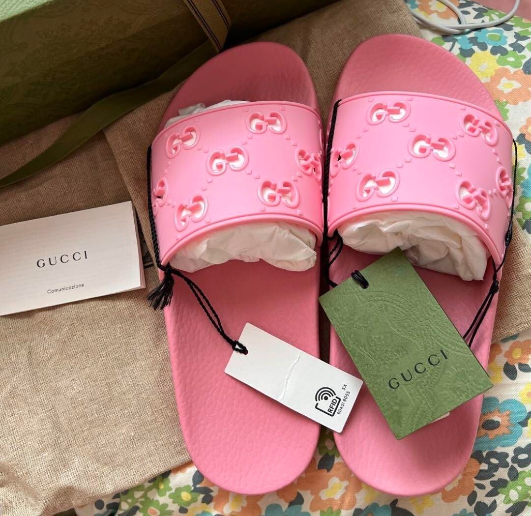 GUCCI Rubber GG Women's Slide Sandals Pink Size8(US) | eBay