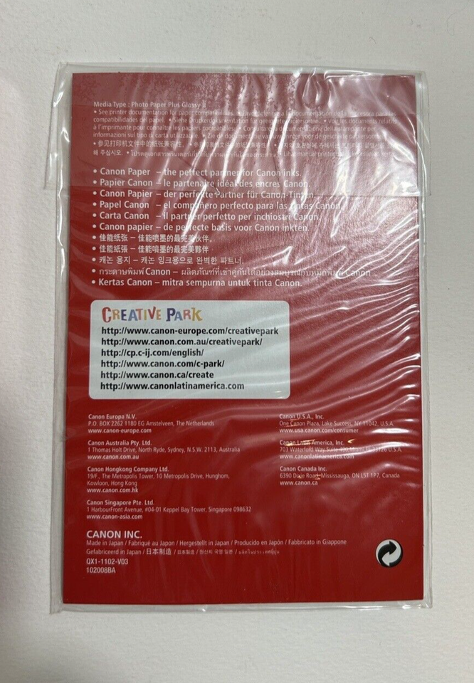 Canon Photo Paper Plus Glossy II, 4x6 inch 100 Sheets PP201 eBay