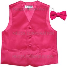 New Kids Boys Formal Tuxedo Vest Bowtie Hot Pink US Sizes 2-14 Wedding Party