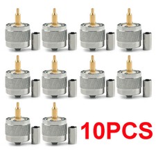 10 Pack Connector UHF Male PL259 Plug Crimp RG58 RG142 LMR195 RG400 Cable USA 