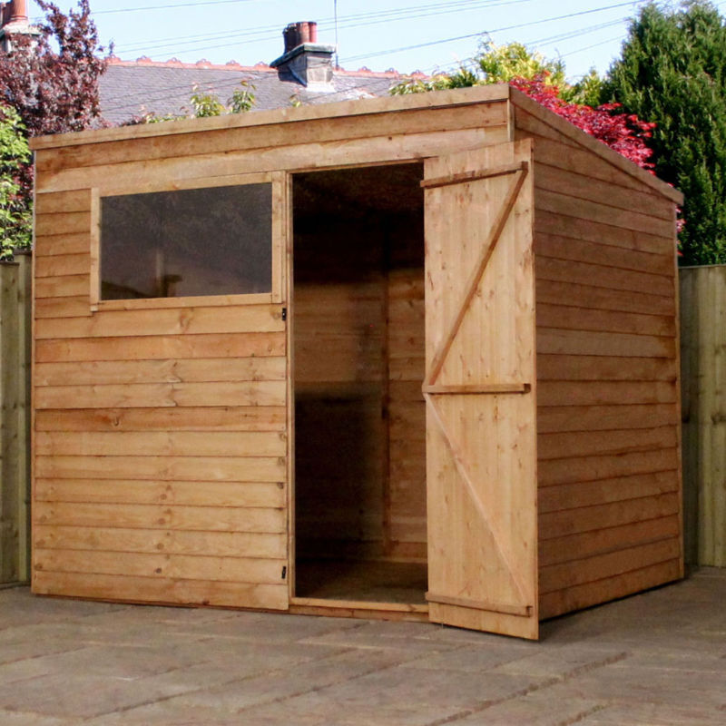 8x6 WOODEN GARDEN SHED SINGLE DOOR PENT SHEDS OVERLAP CLAD 