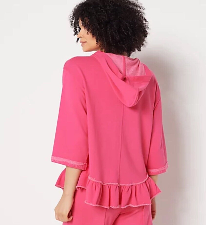 Peace Love World French Terry Ruffle Zip Front Hoodie Fall Blue 1X