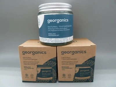 GEORGANICS 2 TOOTHPOWDER STAIN REMOVAL WHITENING ENGLISH PEPPERMINT 100% VEGAN 120ml