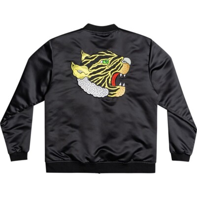 RVCA Leines Souvenir Jacket Men's Zip Tiger Bomber Black NEW NWT XL