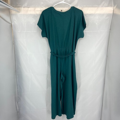 J Jill Pure Women L Jumpsuit Teal Green Travel Stretch Wide Leg Tie Waist NEW - Picture 4 of 12