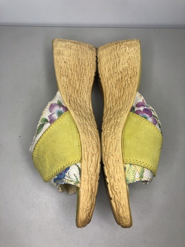 FLY FLOT Anti Shock Yellow Suede Floral Buckle Wedge Sandals Women 41EU/10.5M US - Picture 11 of 16