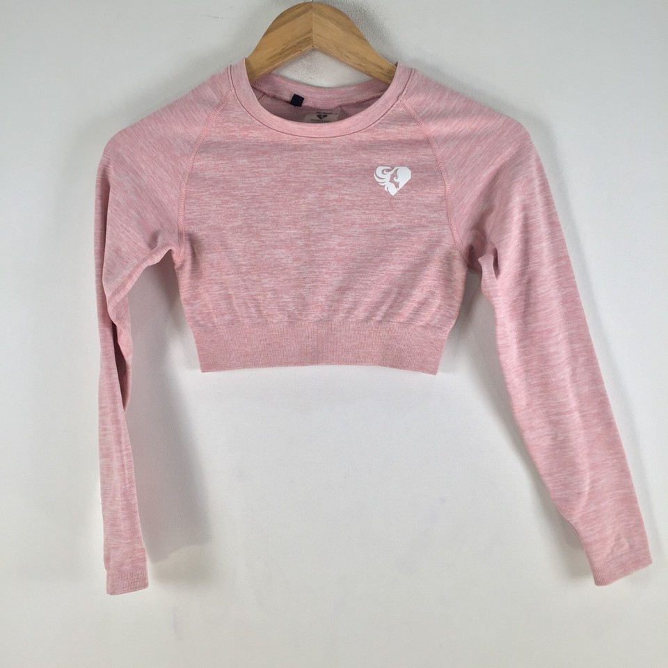 Womens best womens crop t shirt size S pink long sleeve round neck 102052