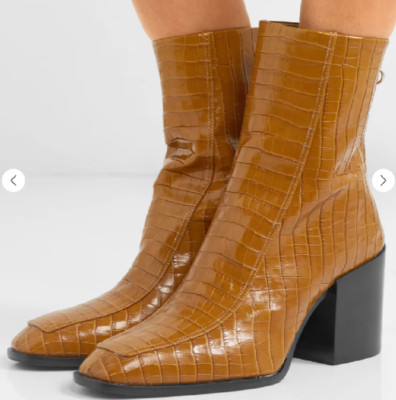 38 US 7.5 AEYDE 'LIDIA' Carmel TAN CROC GLOSS LEATHER ANKLE BOOTS Booties ITALY
