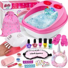 Kids Foot Spa  Nail Kit Set, Kids Spa Day Kit for Girls, Massage Foot Soak Tub