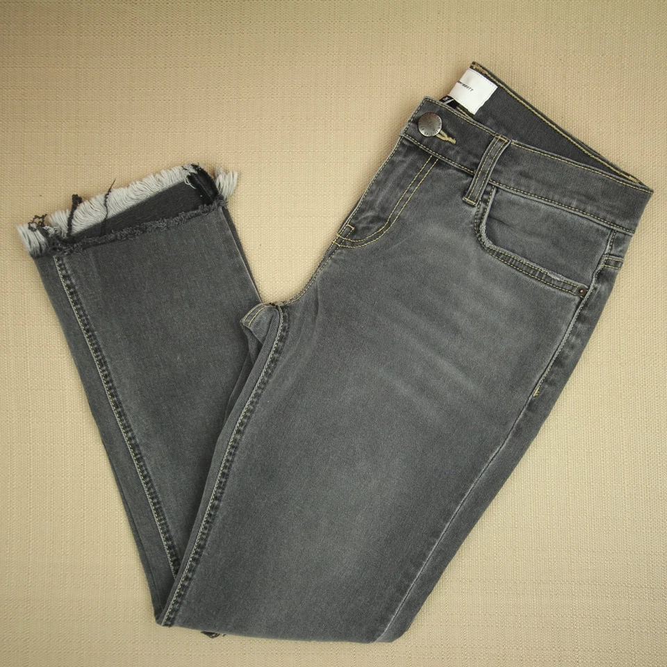 Pantalones de mezclilla para mujer Current/Elliott recortados rectos talla 26 con dobladillo gris Foto 3 de 4