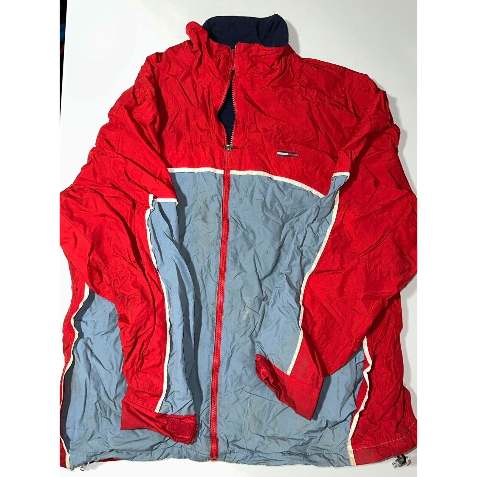 Tommy Hilfiger Windbreaker Jacket Men's Size XL Red/Gray Fleece-Lined Full Zip