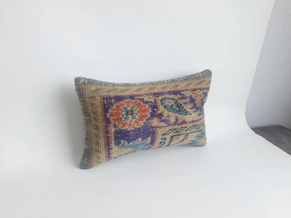 Rug Pillow Cover Turkish Handwoven Oriental Carpet Pillow 12x20 in - Image 4 of 4