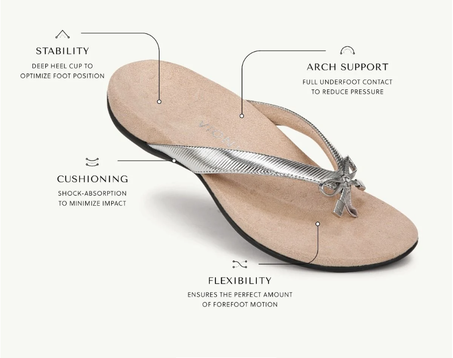 Vionic Bella Toe Post Aluminum Patent Sandal Women's sizes 5-11