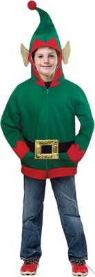 Elf Hoodie Christmas Halloween Costume Hat Ears Belt Child Size 4-6 Ugly Sweater