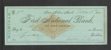 1881 FIRST NATIONAL BANK ANN ARBOR MICHIGAN w/ IRS 2&cent; PRINTED STAMP